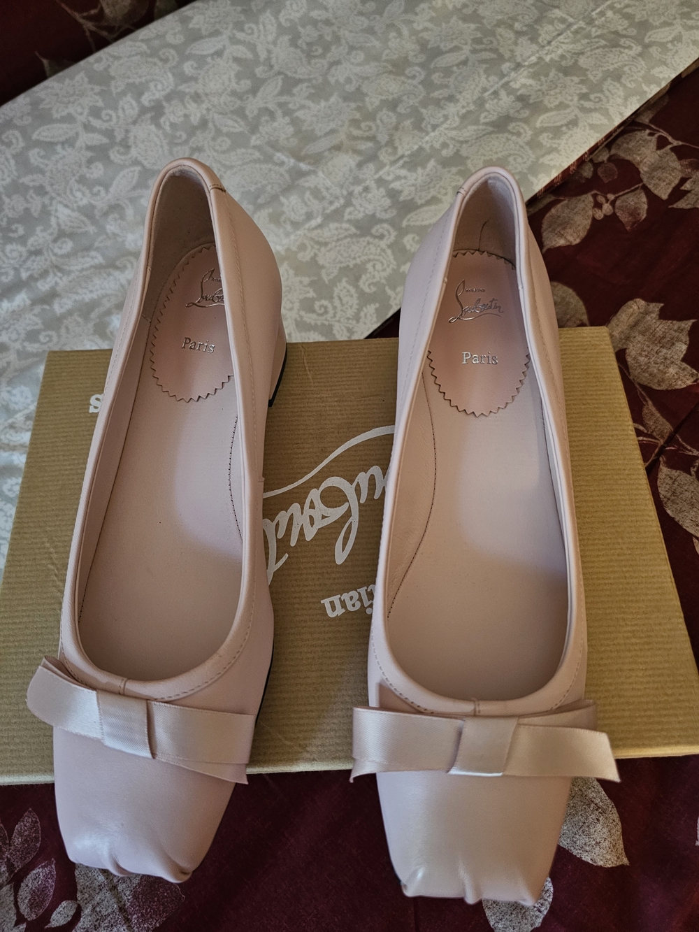 Christian Louboutin Nude Pink Bow Ballet Flats